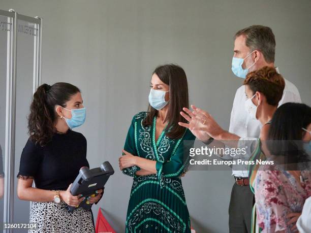 King Felipe of Spain and Queen Letizia of Spain , accompanied by the President of the Government of Navarre, Maria Chivite , during their visit to...