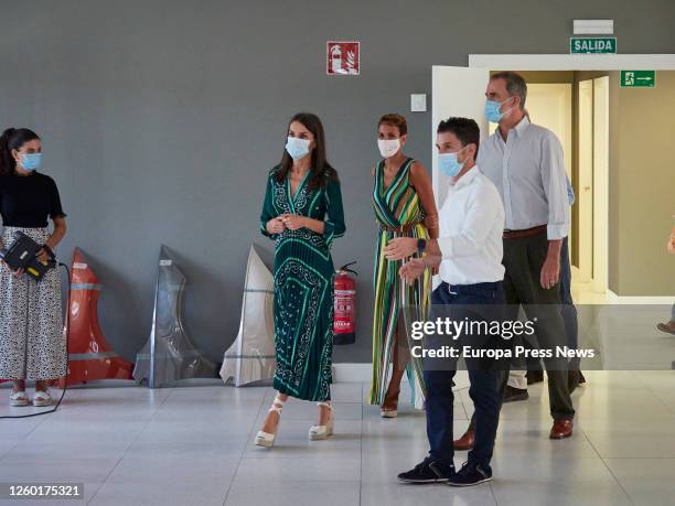 King Felipe of Spain and Queen Letizia of Spain , accompanied by the President of the Government of Navarre, Maria Chivite , during their visit to...