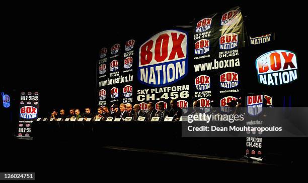 Boxing manager and promoter, Frank Warren speaks to the media to announce BOX NATION, the new boxing television station at the Frank Warren Press...