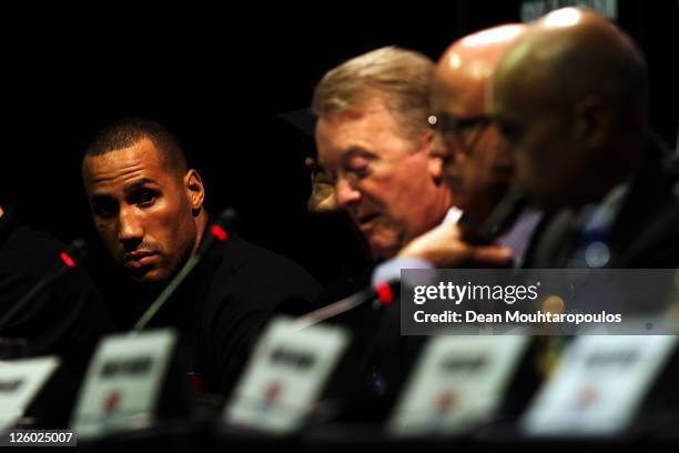 Boxer, James DeGale listens as Boxing manager and promoter, Frank Warren speaks to the media to announce BOX NATION, the new boxing television...
