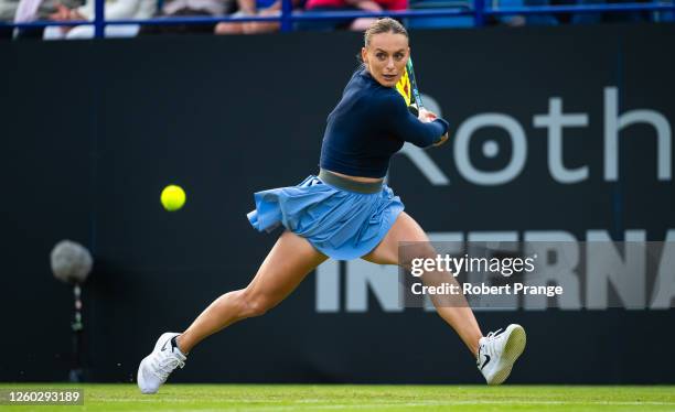 Ana Bogdan of Romania in action against Caroline Garcia of France in the second round on Day Five of the Rothesay International at Devonshire Park on...