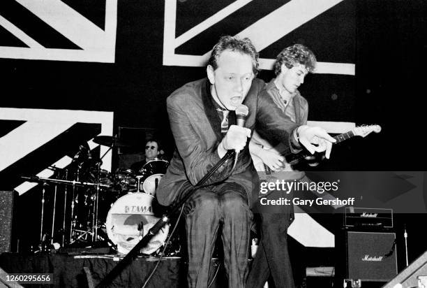 English New Wave, Pop, and Jazz musician Joe Jackson performs, with his band, onstage at the Capitol Theatre, Passaic, New Jersey, February 15, 1980....