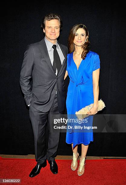 Actor Colin Firth and his wife Livia Giuggioli arrive at the 36th Annual Los Angeles Film Critics Association Awards at InterContinental Hotel on...