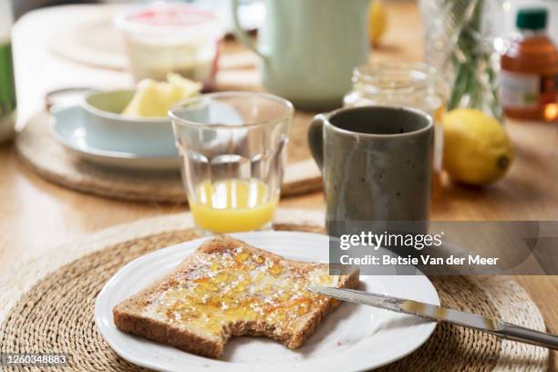 still life of breakfast with toast and marmalade. - marmalade stock pictures, royalty-free photos & images