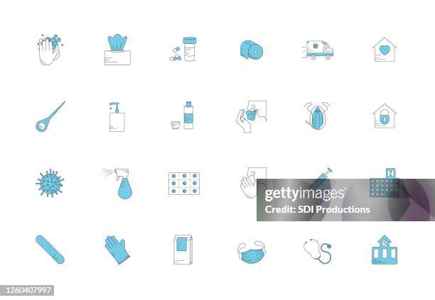 group of illustrated healthcare icons - tongue depressor stock illustrations