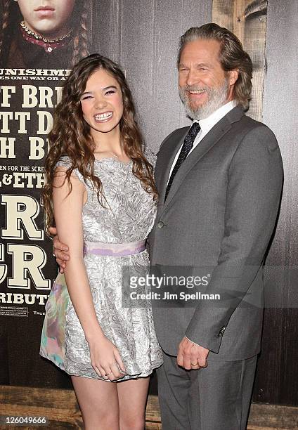 Actors Hailee Steinfeld and Jeff Bridges attend the premiere of "True Grit" at the Ziegfeld Theatre on December 14, 2010 in New York City.