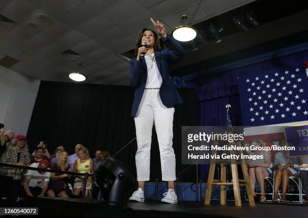 Democratic candidate for President, Kamala Harris, speaks at an event on July 14, 2019 in Somersworth, NH.