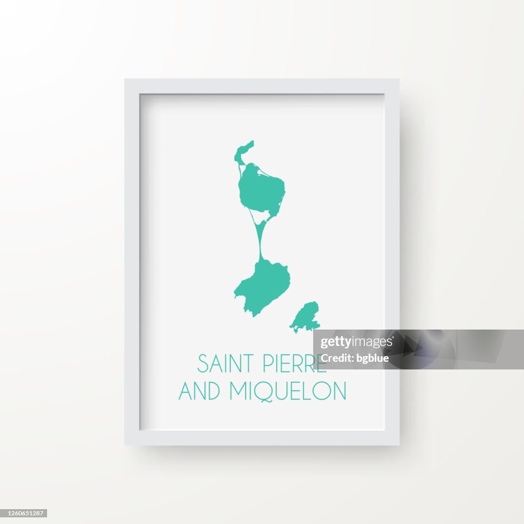 De kaart van Heilige Pierre en Miquelon in een kader op witte achtergrond