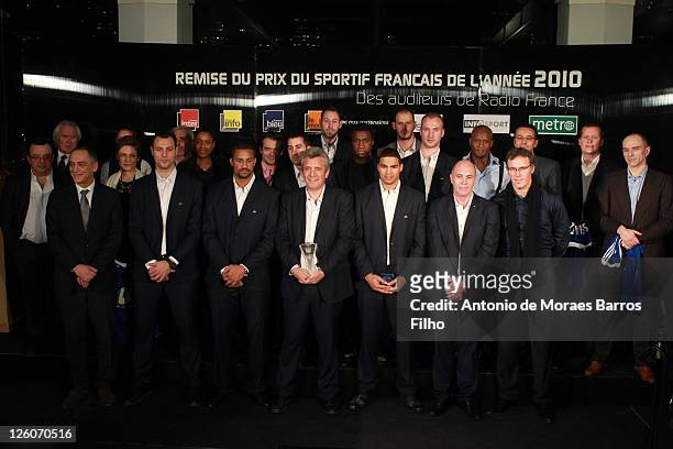 French handball national team coach Claude Onesta, France's Sports Minister Chantal Jouanno , Laurent Blanc, french Handballers Didier Dinart, Daniel...