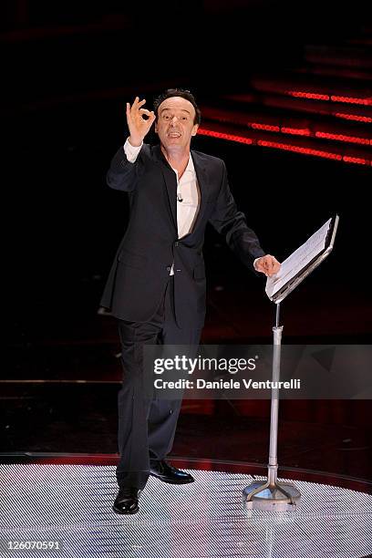 Roberto Benigni attends the 61th Sanremo Song Festival at the Ariston Theatre on February 17, 2011 in San Remo, Italy.