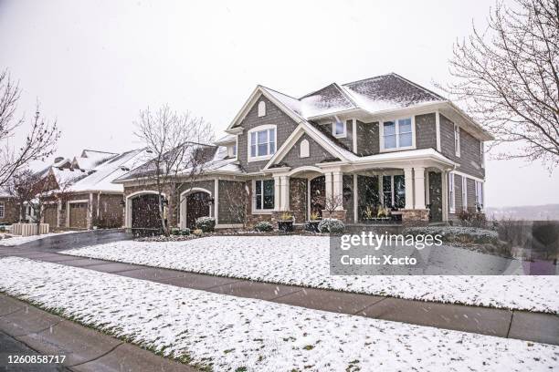 suburban house snowing - driveway stock pictures, royalty-free photos & images
