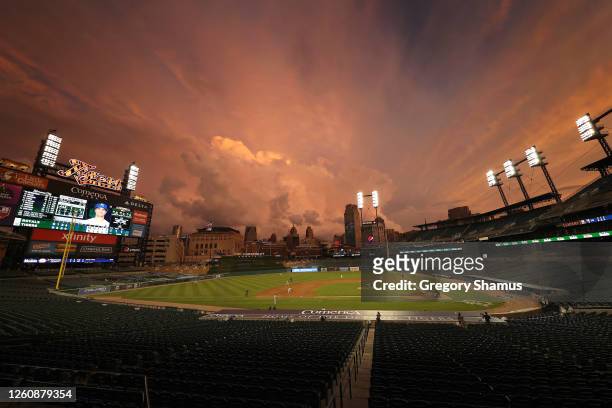 General view of Comerica Park in the fifth inning in a game between the Kansas City Royals and Detroit Tigers during the home opener at Comerica Park...