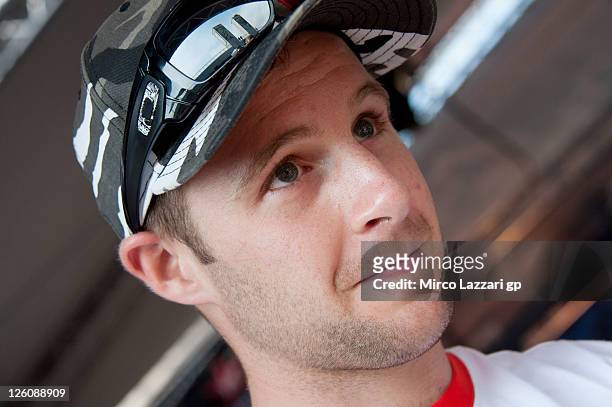 Jonathan Rea of Great Britain and Castrol Honda looks on during an autograph signing session at the Paddock Show during the Superbike World...
