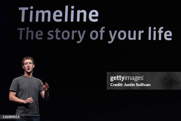 Facebook CEO Mark Zuckerberg delivers a keynote address during the Facebook f8 conference on September 22, 2011 in San Francisco, California....