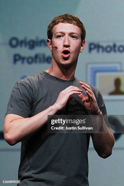 Facebook CEO Mark Zuckerberg delivers a keynote address during the Facebook f8 conference on September 22, 2011 in San Francisco, California....