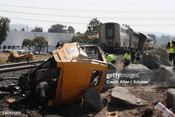 Moorpark, CA An Amtrak passenger train derailed in Moorpark after colliding with a truck in Moorpark Wednesday, June 28, 2023.