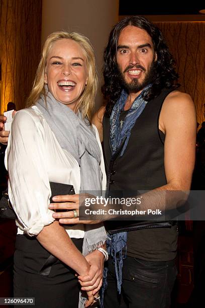 Sharon Stone and Russell Brand celebrate their favorite destination at the LA premiere of "Mexico: The Royal Tour" at JW Marriott Los Angeles at L.A....
