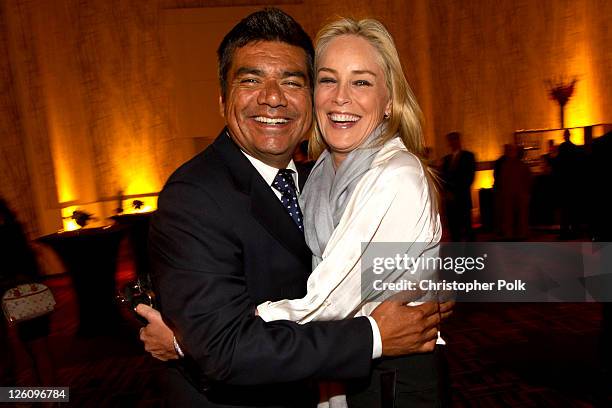 George Lopez and Sharon Stone celebrate their favorite destination at the LA premiere of "Mexico: The Royal Tour" at JW Marriott Los Angeles at L.A....