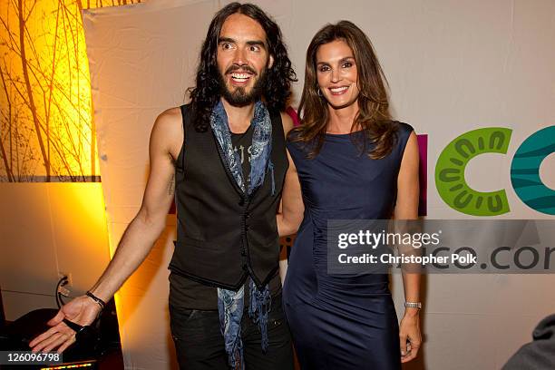 Russell Brand and Cindy Crawford celebrate their favorite destination at the LA premiere of "Mexico: The Royal Tour" at JW Marriott Los Angeles at...