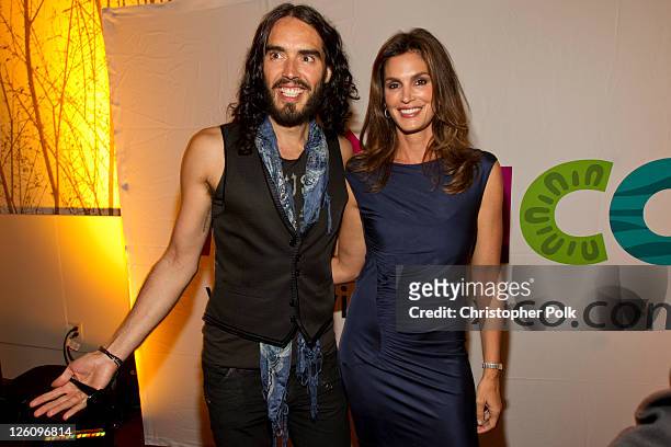 Russell Brand and Cindy Crawford celebrate their favorite destination at the LA premiere of "Mexico: The Royal Tour" at JW Marriott Los Angeles at...