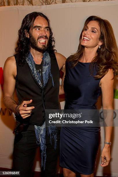 Russell Brand and Cindy Crawford celebrate their favorite destination at the LA premiere of "Mexico: The Royal Tour" at JW Marriott Los Angeles at...