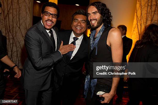 Lionel Richie, George Lopez and Russell Brand celebrate their favorite destination at the LA premiere of "Mexico: The Royal Tour" at JW Marriott Los...