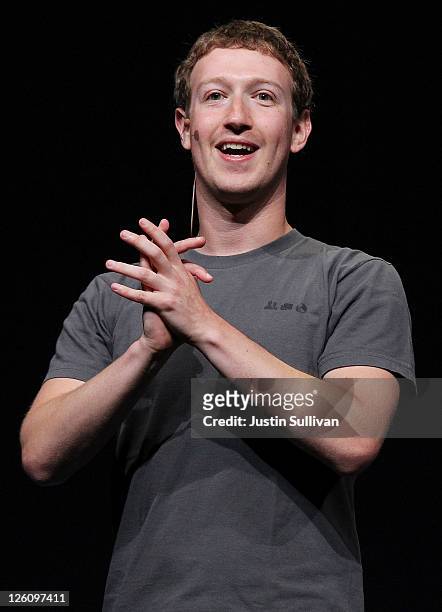 Facebook CEO Mark Zuckerberg delivers a keynote address during the Facebook f8 conference on September 22, 2011 in San Francisco, California....