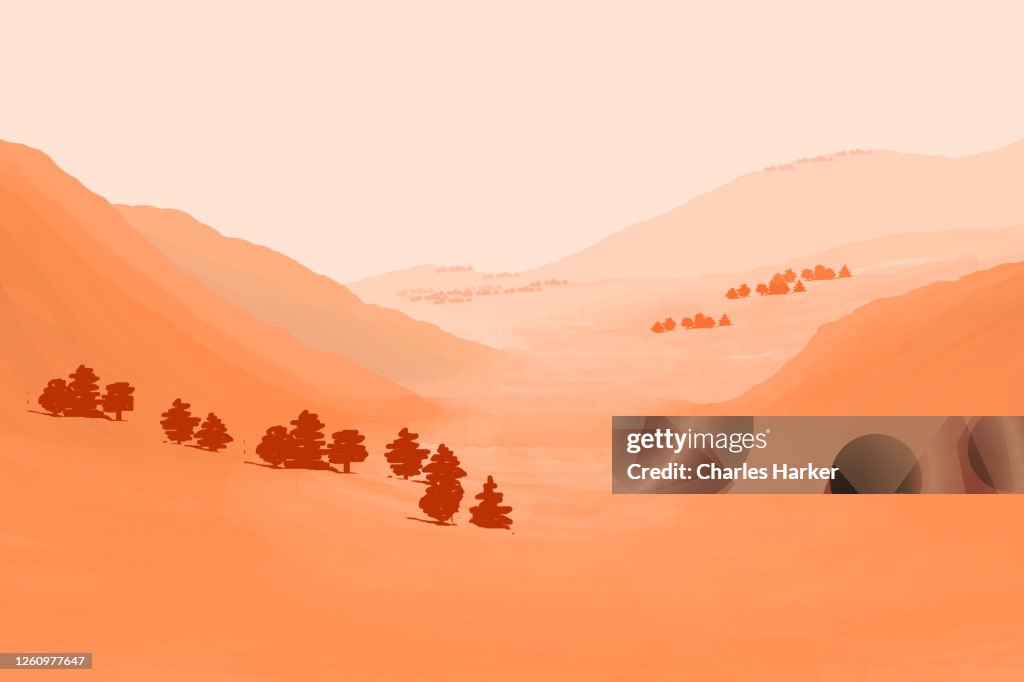 Summer Hills Minimal Landscape Illustration