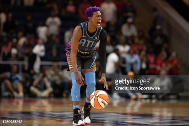 Atlanta Dream guard Danielle Robinson screams out a play during the Atlanta Dream versus the Washington Mystics on June 28 at Entertainment and...