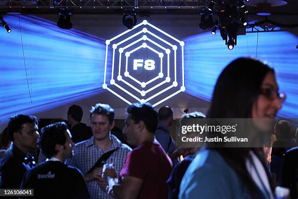 Attendees mingle during the Facebook f8 conference on September 22, 2011 in San Francisco, California. Facebook CEO Mark Zuckerberg kicked off the...