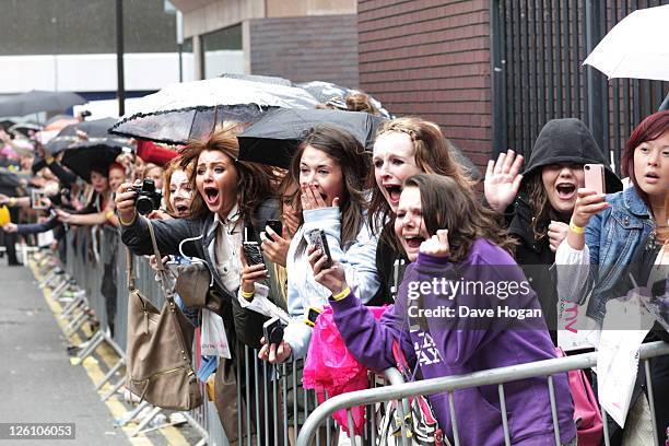 General view of fans as One Direction visit Glasgow, Manchester and London on September 11, 2011. The tour was taken in a luxury helicopter to launch...