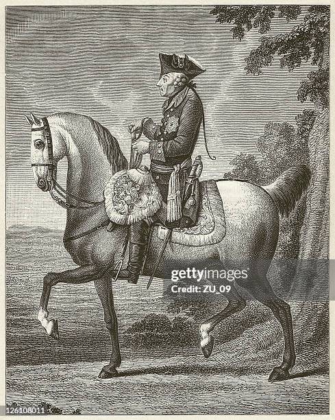 stockillustraties, clipart, cartoons en iconen met frederick the great (1712-1786), prussian king, wood engraving, published 1881 - crown prince frederick william of prussia