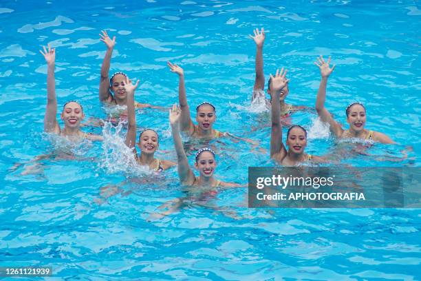 Team Mexico competes during the Team Free Final of Artistic Swimming competition as part of the 2023 Central American and Caribbean Games at Merliot...