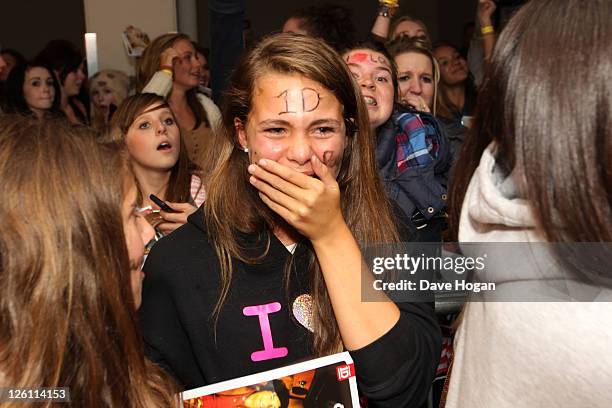 General view of fans as One Direction visit Glasgow, Manchester and London on September 11, 2011. The tour was taken in a luxury helicopter to launch...