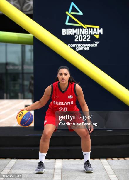 Team England Basketball player Dominique Allen poses for portraits in Centenary Square on July 14, 2020 in Birmingham, England. Team England...