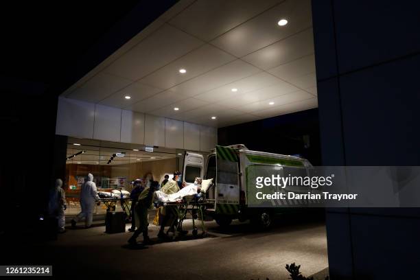 Resident of Epping Gardens Aged Care Facility is taken away in a ambulance on July 28, 2020 in Melbourne, Australia. Victoria has recorded 532 new...