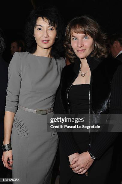 Maggie Cheung and Helene Grimaud attend the Hotel Mandarin Oriental Inauguration at Hotel Mandarin Oriental on September 22, 2011 in Paris, France.