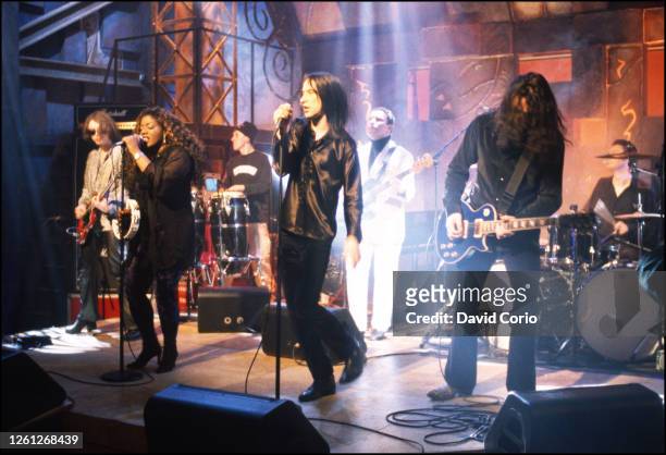 Primal Scream with Denise Johnson and Bobby Gillespie on vocals performing at NBC TV Studios, NYC 20 July 1996.