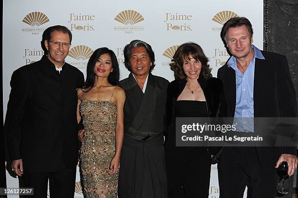 Edouard Ettedgui, Vanessa Mae, Kenzo Takada, Helene Grimaud and Liam Neeson attend the Hotel Mandarin Oriental Inauguration at Hotel Mandarin...