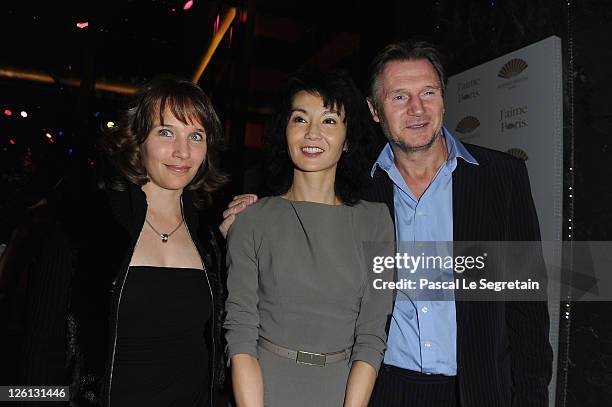 Helene Grimaud, Maggie Cheung and Liam Neeson attend the Hotel Mandarin Oriental Inauguration at Hotel Mandarin Oriental on September 22, 2011 in...