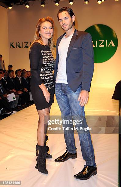 Lory Del Santo attends the runway at the Krizia Spring/Summer 2012 fashion show as part Milan Womenswear Fashion Week on September 22, 2011 in Milan,...