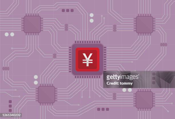 japanese currency sign on a chipset - yuan symbol stock illustrations