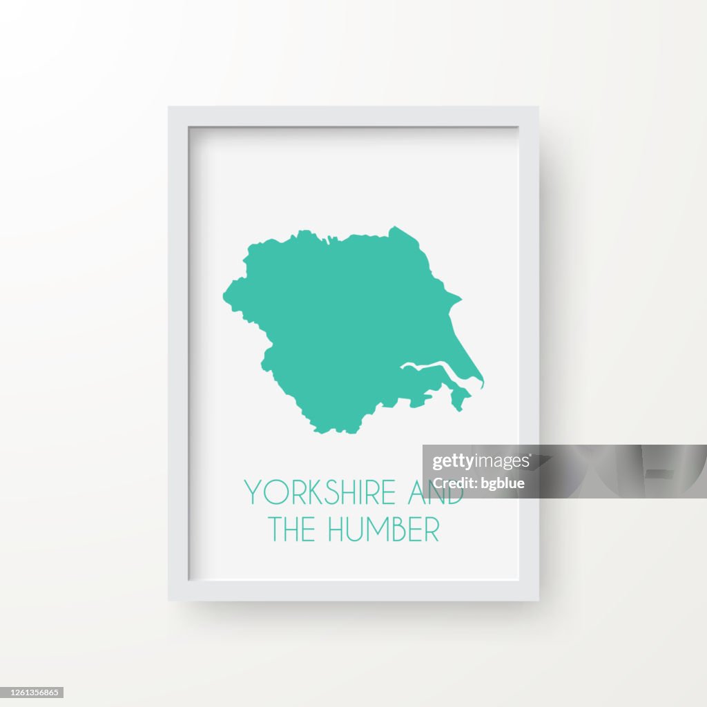 Yorkshire e la mappa Humber in una cornice su sfondo bianco
