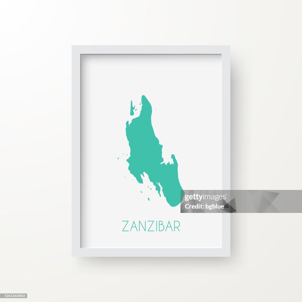 Zanzibar kaart in een kader op witte achtergrond