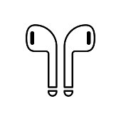 Earphones vector wireless device linear style icon, headphones flat symbol isolated on white background