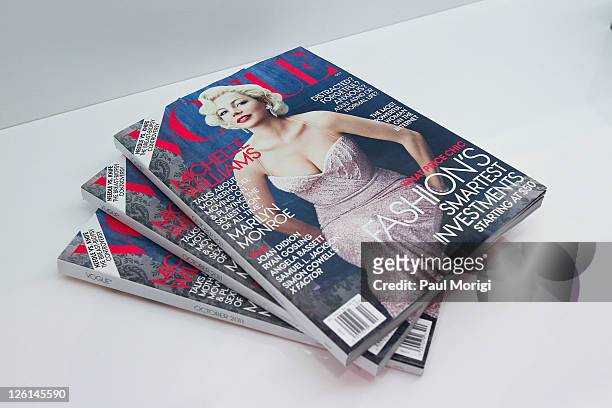 Vogue magazines on display at "The Art Of The Dress" hosted by Vogue and Dior at Dior Boutique on September 22, 2011 in Chevy Chase, Maryland.