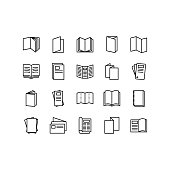 Brochure, booklet, flyer, leaflet, catalogue flat line icons. Outline set vector icons for web design isolated on white background. Editable stroke