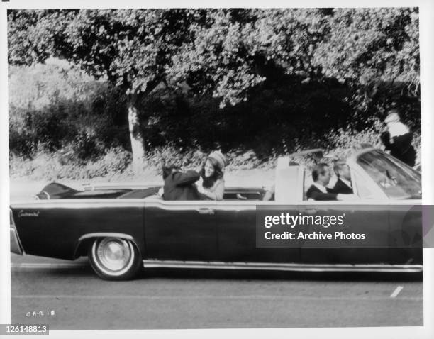 The assassination of John F. Kennedy as portrayed in a scene from the film 'Executive Action', 1973.