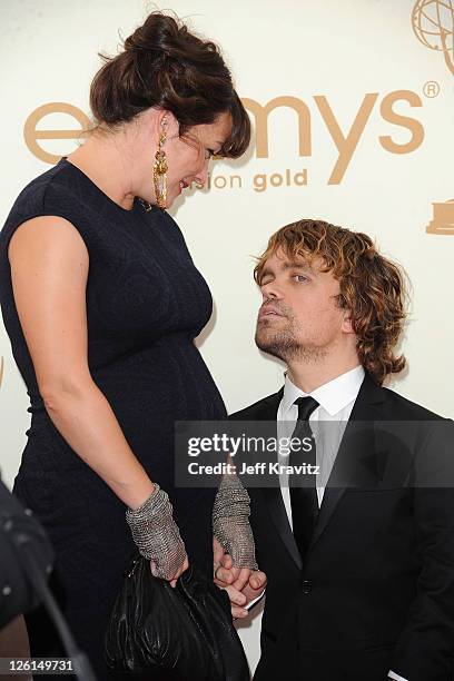 Actor Peter Dinklage and wife Erica Schmidt arrive at the 63rd Primetime Emmy Awards at Nokia Theatre L.A. Live on September 18, 2011 in Los Angeles,...