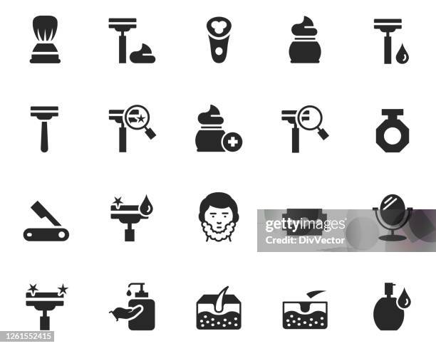 shaving icon set - shaving brush stock illustrations